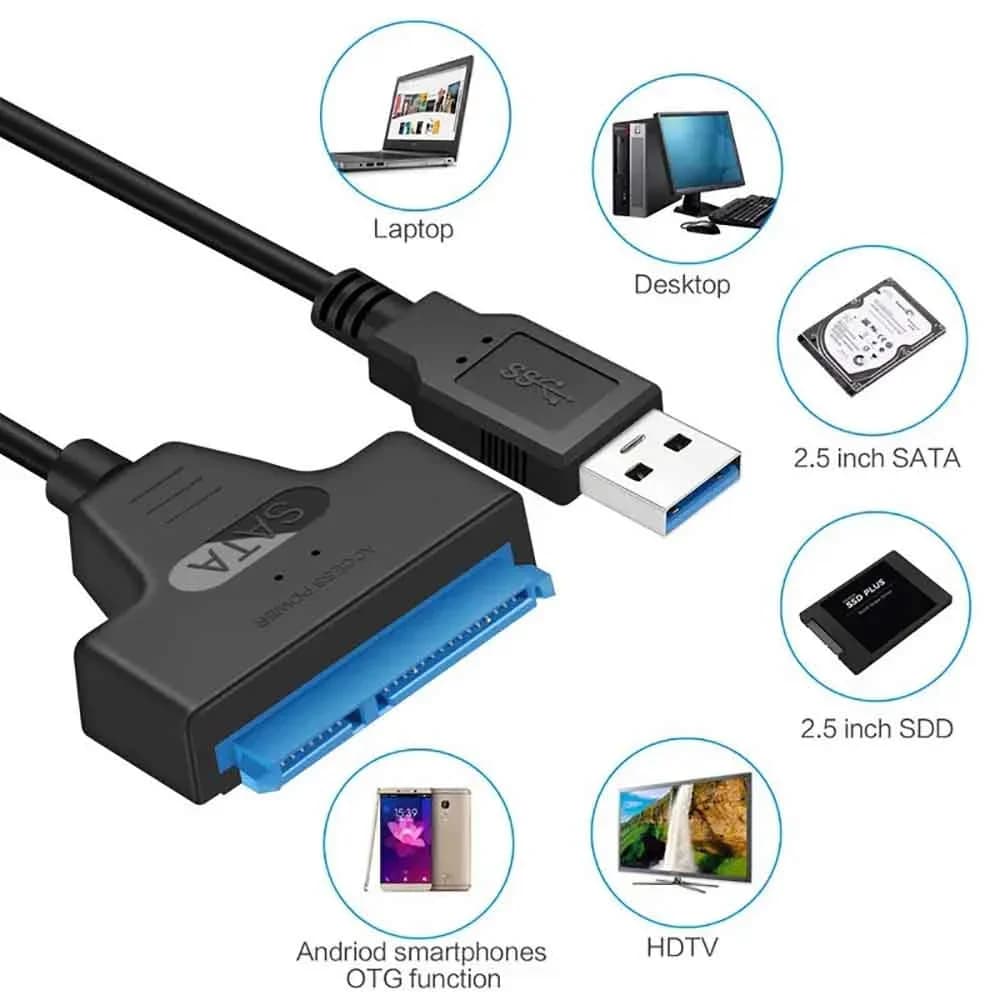 Cavo adattatore da USB 3.0 a SATA fino a 6 Gbps, convertitore per HDD/SSD da 2,5 pollici con indicatore per il trasferimento dati da disco rigido esterno