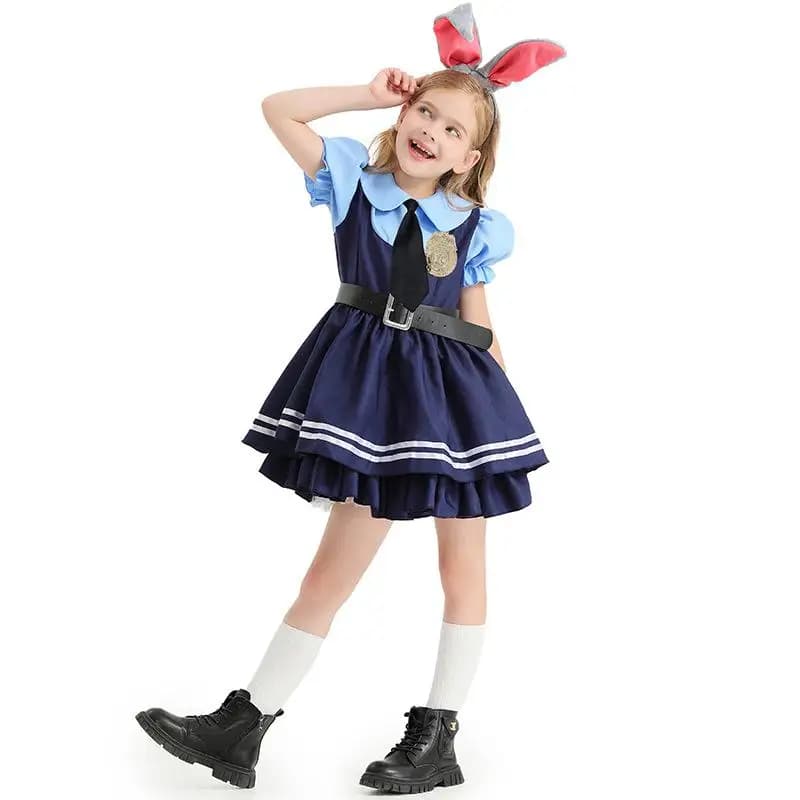 Bambini Ragazze Bambini Coniglio Coniglietto Polizia Vestito Costumi Cosplay di Halloween Prestazioni per la scuola materna Gioco di ruolo Vestito