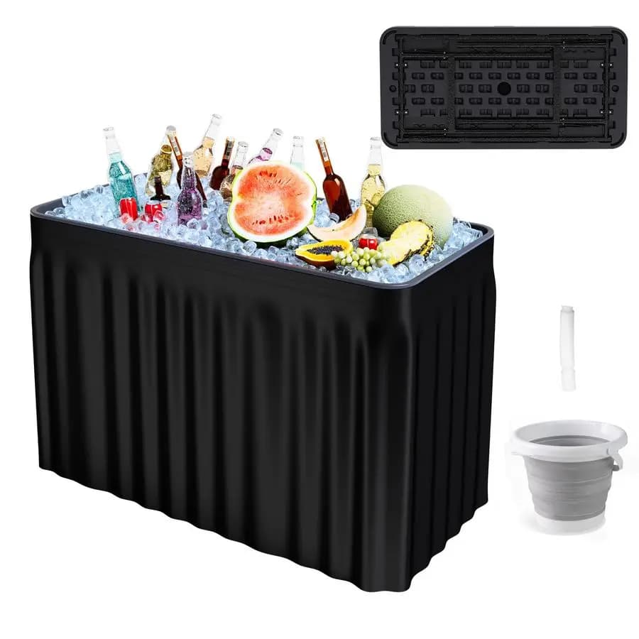 Tavolo refrigerante pieghevole per buffet, contenitore per alimenti freddi con grembiule rimovibile e tappo di scarico, portatile per patio e esterni