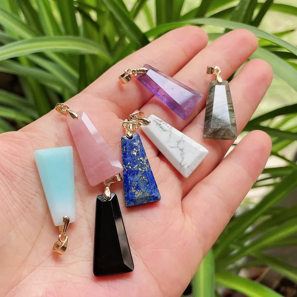 Ciondolo geometrico ciondolo in pietra di cristallo naturale ciondolo a pendolo gioielli accessori per il collo lungo rettangolo Tag ciondolo in cristallo viola Reiki