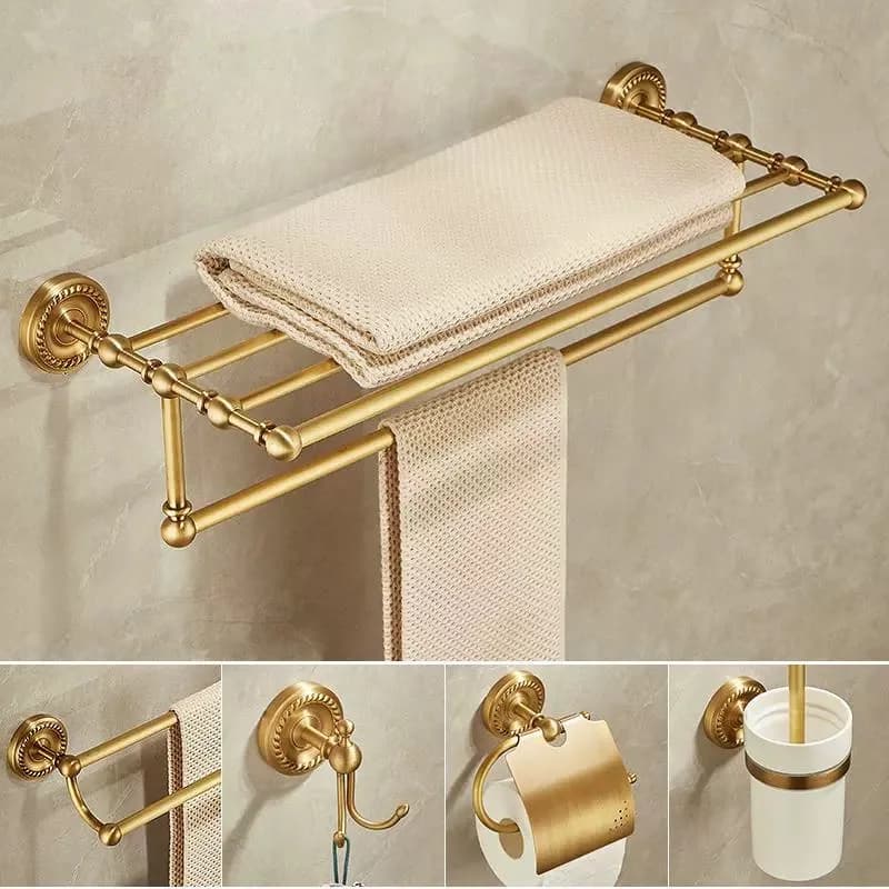 Accessori da bagno Portasciugamani antico in ottone, portarotolo Porta scopino, portasciugamani, ganci, portasciugamani, accessori da bagno