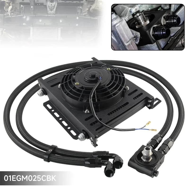 Kit radiatore olio con kit staffa universale in alluminio AN10 termostatico 73±0,5 ° Motore di trasmissione ventola elettrica da 7'' argento/nero