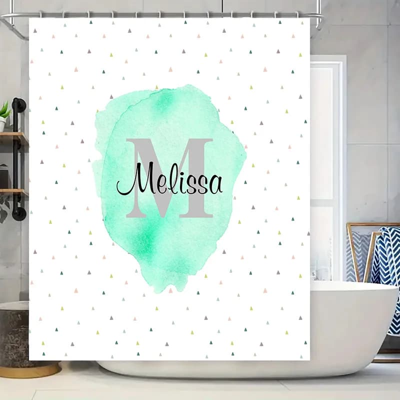 Tenda da doccia personalizzata per bambini con motivo a triangoli, design con nome per l'arredamento del bagno, colore verde menta (180x180 cm)