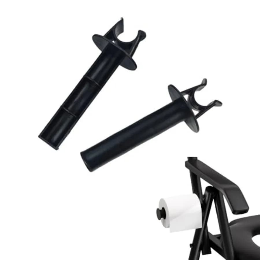 2 Pack Bedside Commode Toilet Paper Holder Snap Mount Clamp Bath Tissue Roll Stand Rod for Raised Toilet Seat with Handles Port