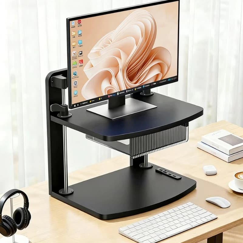 Desktop Monitor Stand Riser with USB Hub Drawer Adjustable Foldable Desk Organizer Storage for PC Laptop iMac Home Office