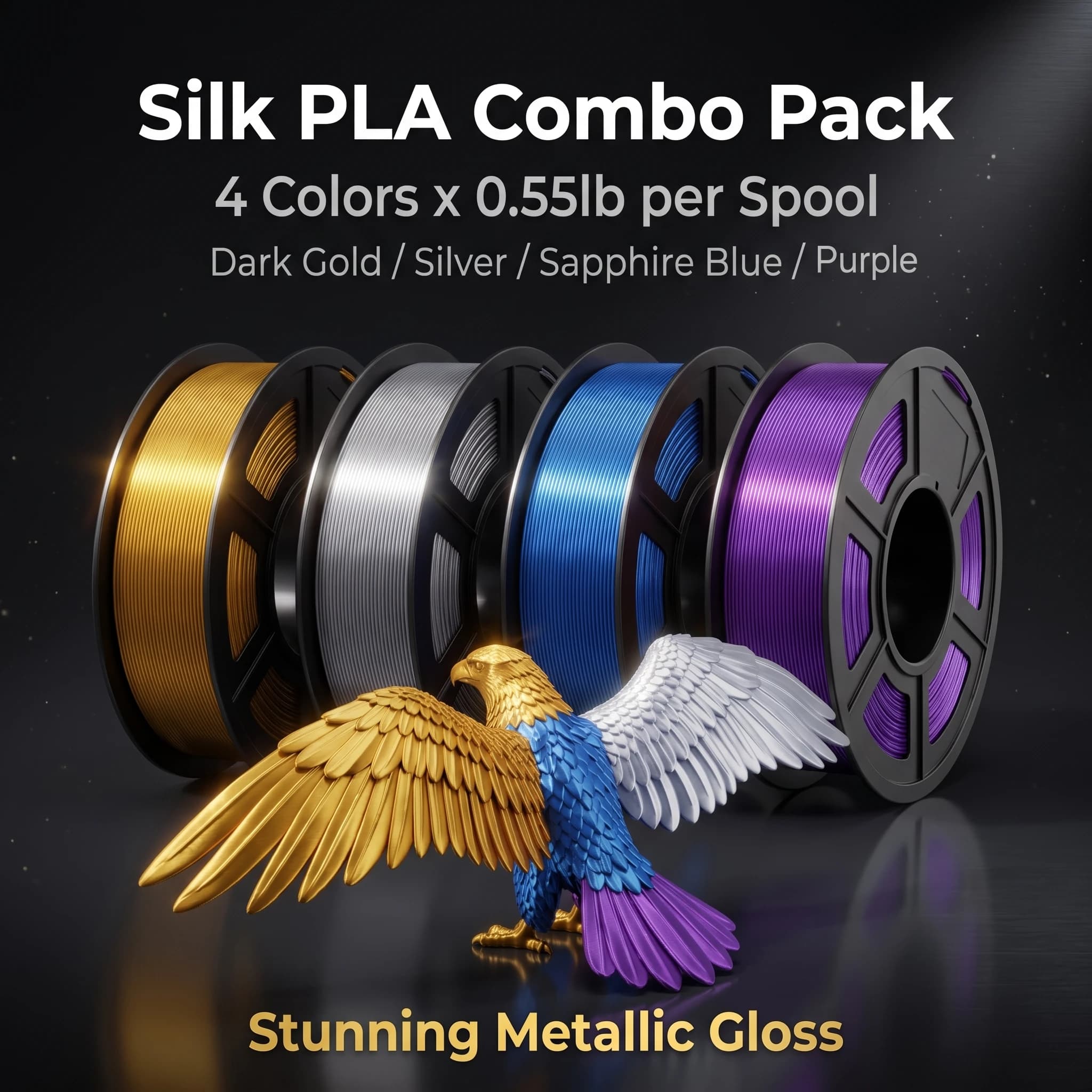 1.75mm Silk Metallic PLA Filament 0.44/0.55/1.1/2.2lb Pearlescent Metal Finish Anti Clog Multiple Colors For FDM 3D Printers