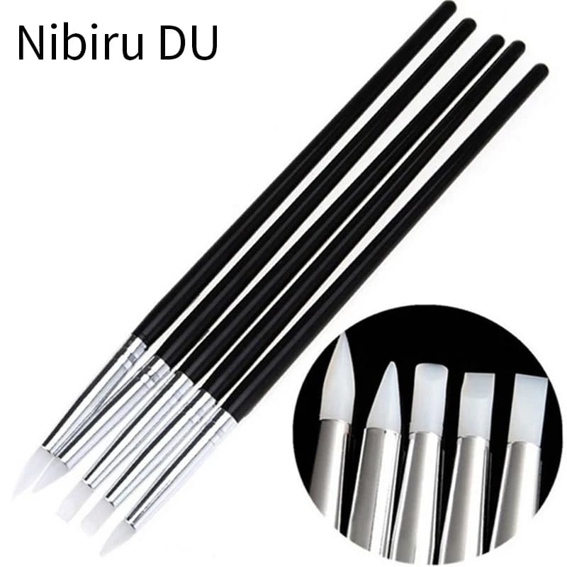 5 pezzi pennello professionale per unghie in silicone punta per smalto gel UV immagine 3D pennelli per smalto punteggiatura fai da te penna per scultura strumenti per manicure fai da te