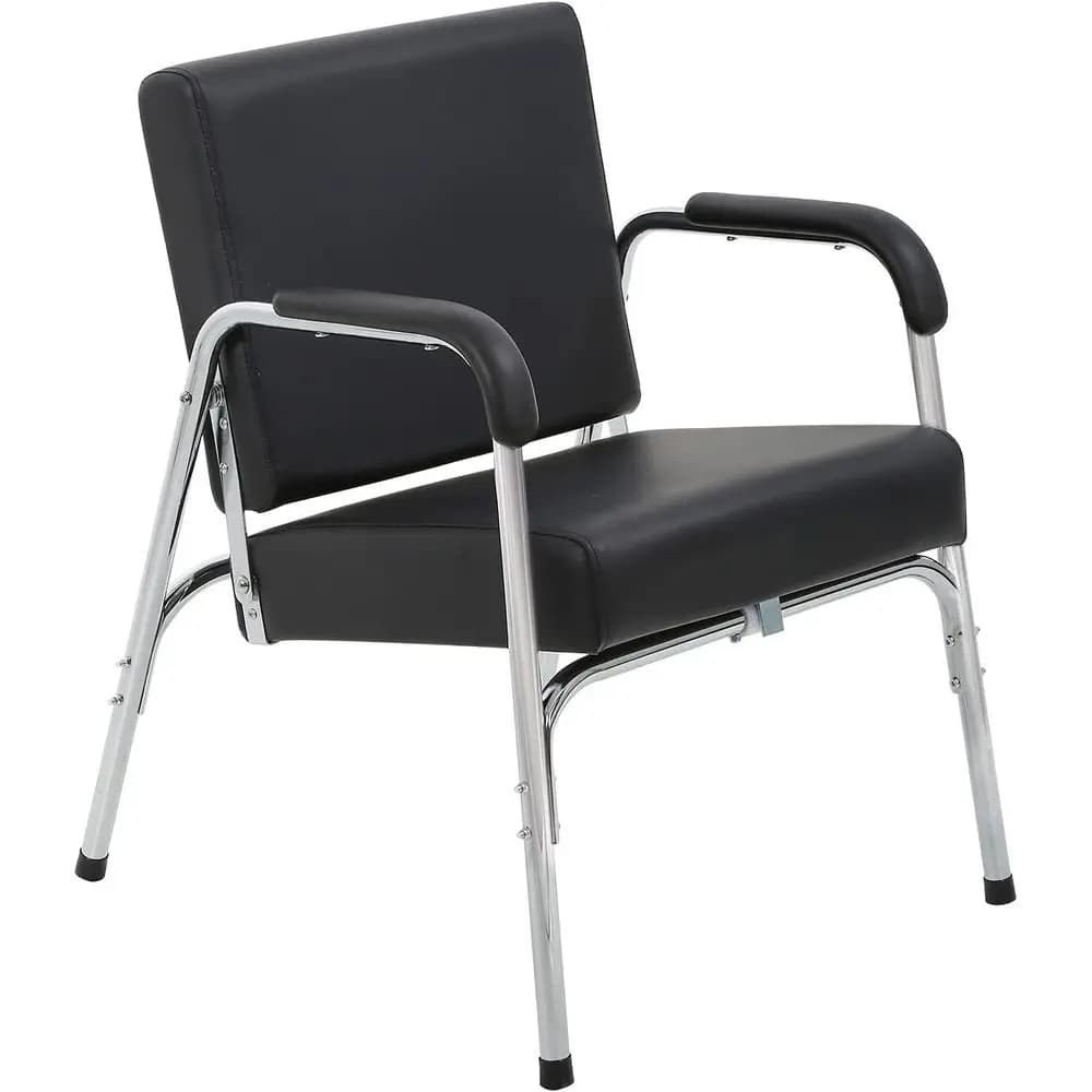 Sedia Portatile con Schienale Automatico Poltrona da barbiere reclinabile Beauty con braccioli in metallo e cuscino extra spesso, nera