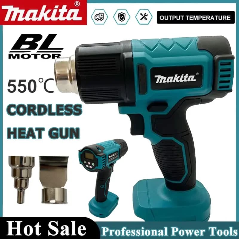 Makita 550 ° Pistola ad aria calda portatile senza fili con controllo della temperatura C con ventilatore termico per saldatura con display a LED Nuovo