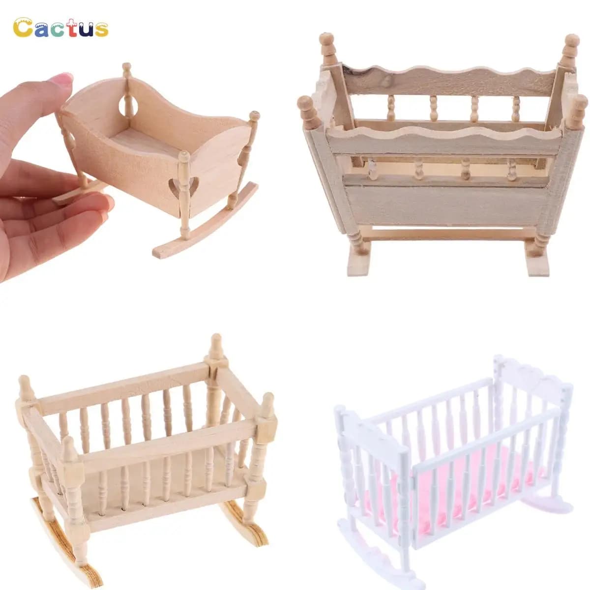 1/12 Dollhouse in miniatura in legno Cardle Baby Bed Cabinet Model Toys culla per bambole casa mobili Decor accessori