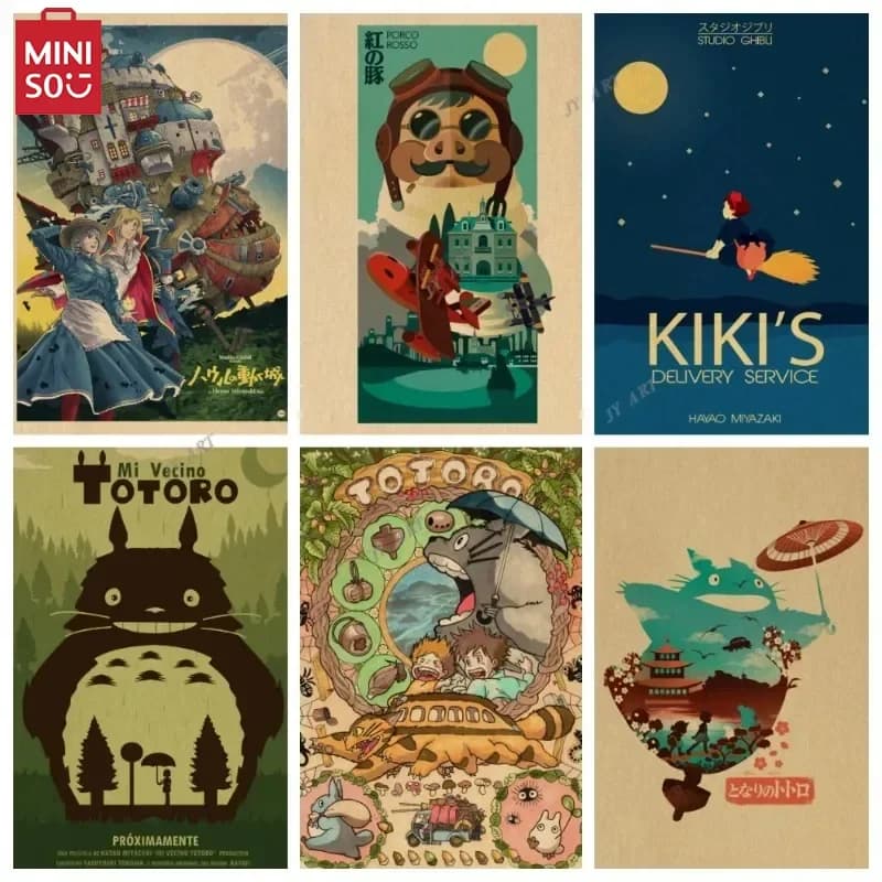 Retro Miyazaki Hayao Movie Murals Studio Ghibli Canvas Paintings Anime Art Decoration Modern Religious Muslim Murals