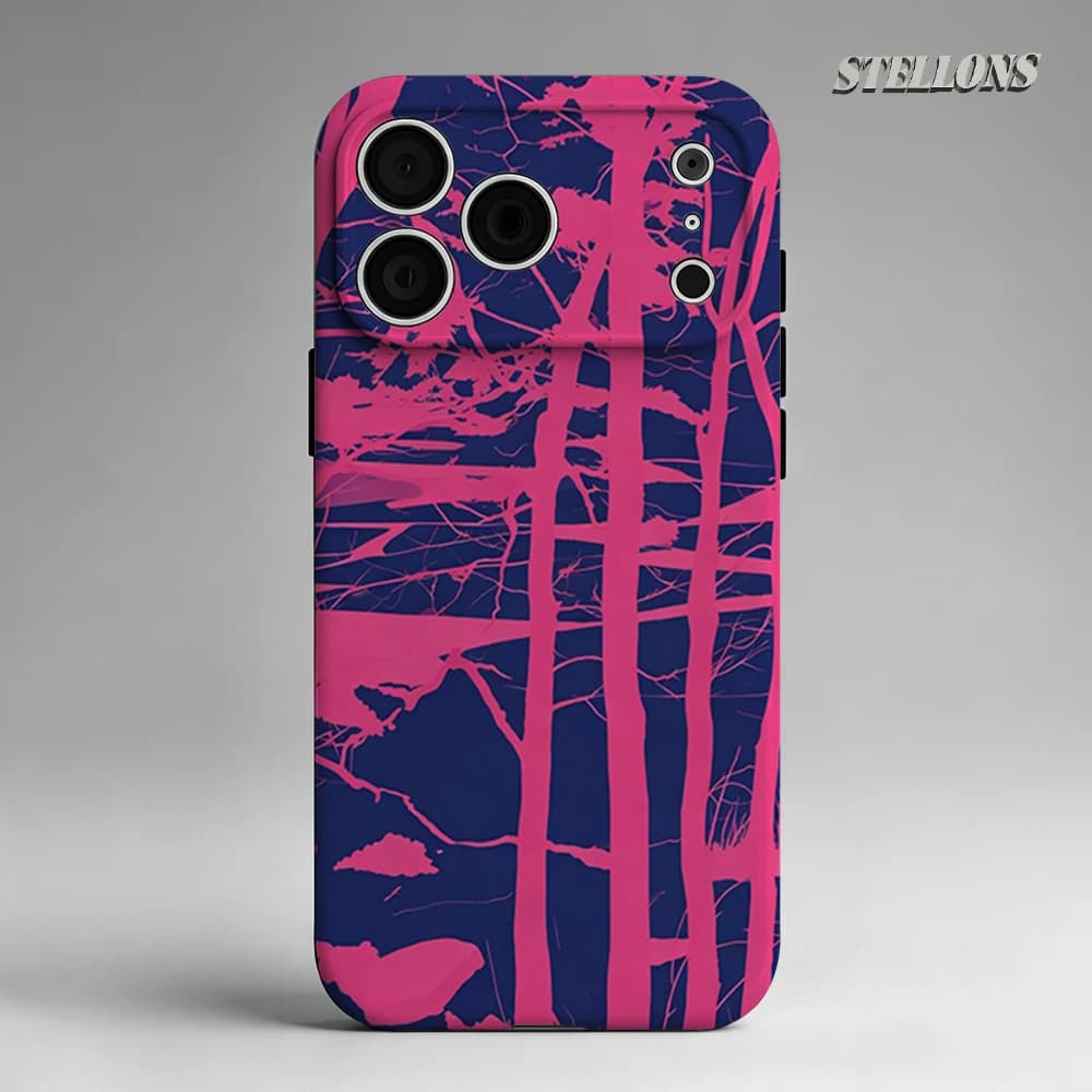 Custodia per telefono Neon Forest Silhouette con supporto magnetico per iPhone 17 16 15 14 13 Pro Max Plus, custodia robusta a strato singolo/doppio