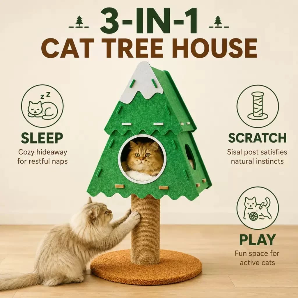 Creative Christmas Tree Cat Scratcher Felt Cat Bed Large Standing Cat Scratching Post Durable Climbing Frame