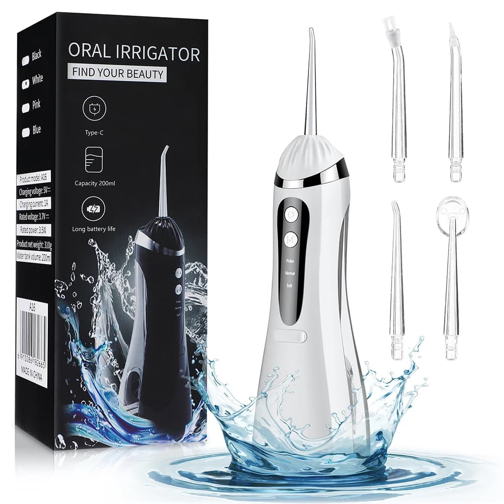 Idropulsore Portatile Senza Fili Ricaricabile USB IPX6 per Igiene Orale, Pulitore Dentale a Getto d'Acqua per Casa, Viaggi e Cura dei Denti Apparecchiati