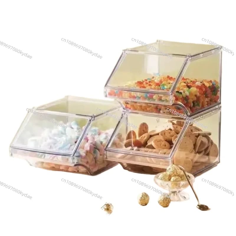 Espositore da Supermercato per Caramelle e Frutta Secca, Contenitore Trasparente in Plastica con Sistema Push-Pull per Snack e Alimenti