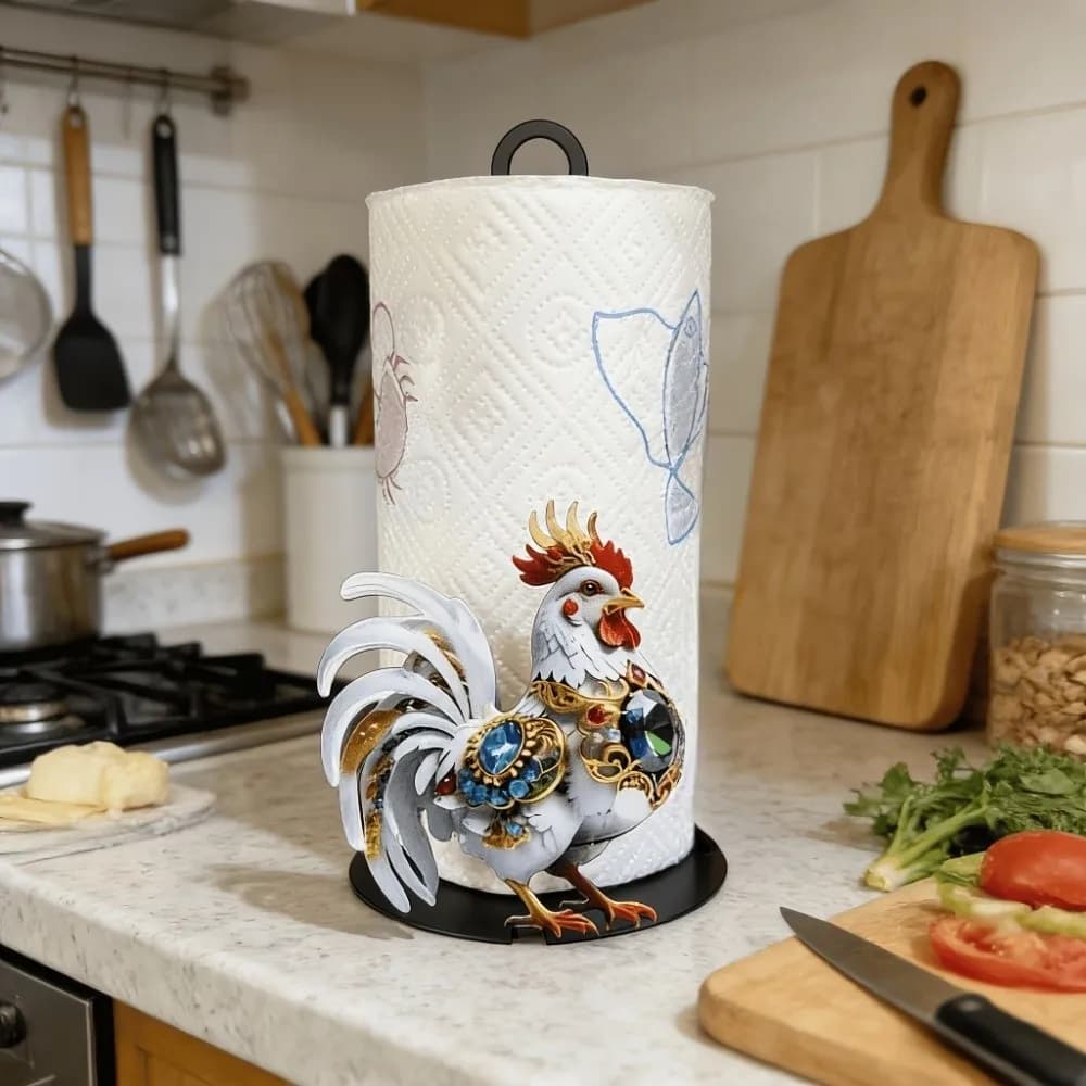 Free Standing Rooster Tissue Holder Ornament Funny Home Decor Roll Paper Towel Holder Tissue Stand Vertical Napkins Rack
