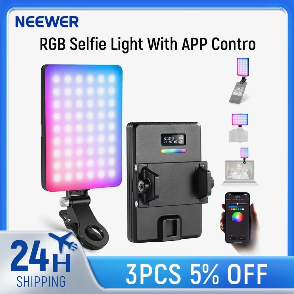 NEEWER RGB Selfie Light con controllo APP 94 LED CRI97 2000mAh lampada da conferenza ricaricabile con supporto per scarpe fredde universale
