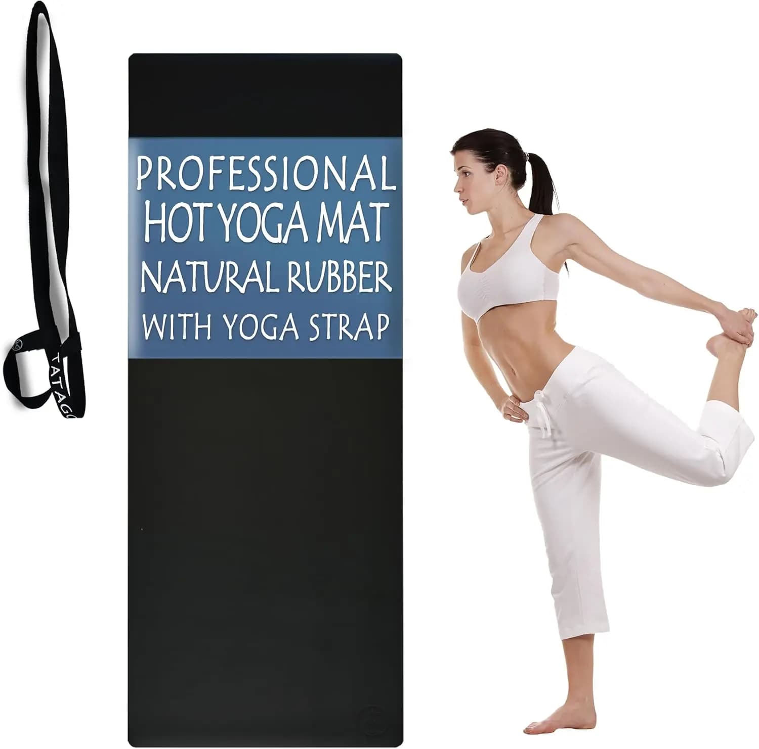 Tappetino Yoga Antiscivolo, Gomma Naturale, Spessore 5mm, per Hot Yoga e Pilates, con Cinghia di Trasporto