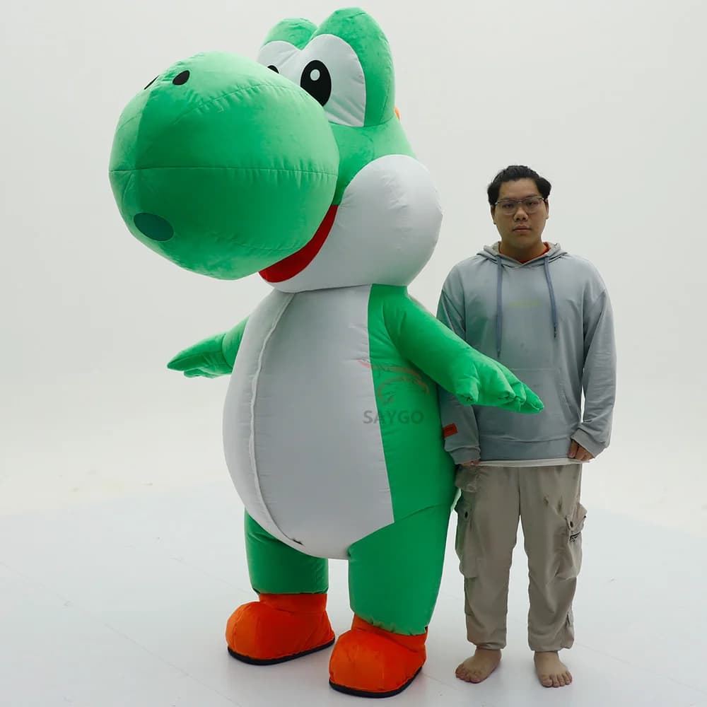 Costume da Mascotte Drago Verde Gonfiabile Gigante per Adulti, Abito da Cartone Animato per Halloween, Natale, Feste ed Eventi