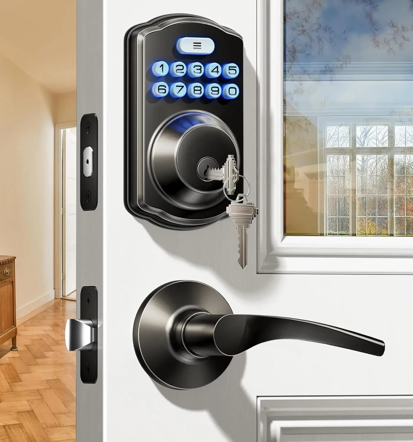 Serratura per Porta con Ingresso Senza Chiave e Tastierino, Facile Installazione, Serratura Intelligente, Nero Opaco