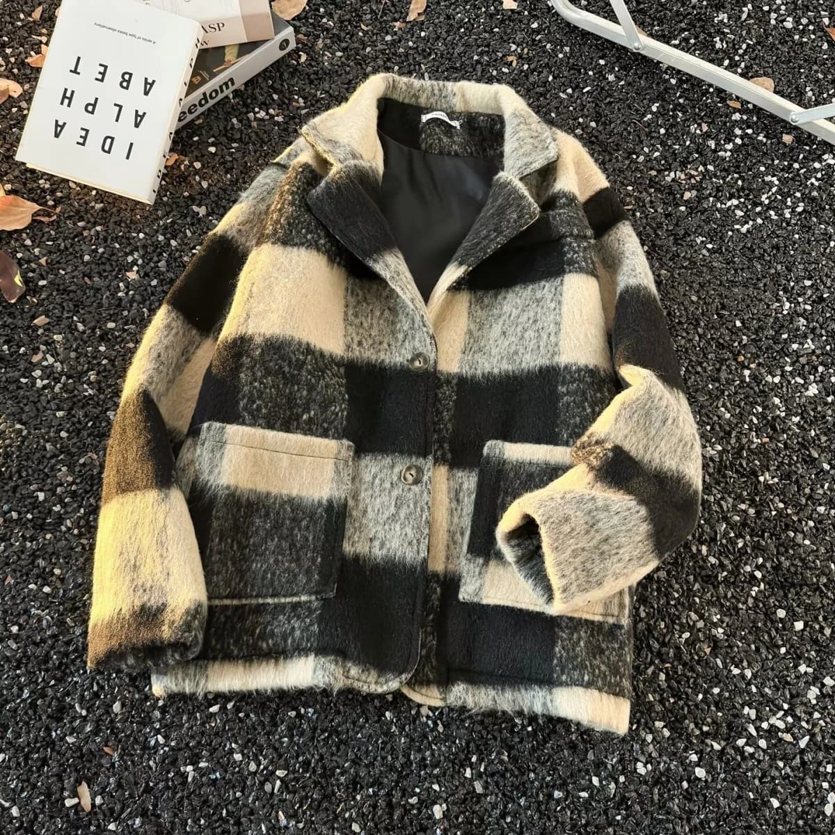 Retro American Tweed Jacket Casual Unisex Autumn Winter High Quality Couples Match All-Match Leisure Outerwear Trendy