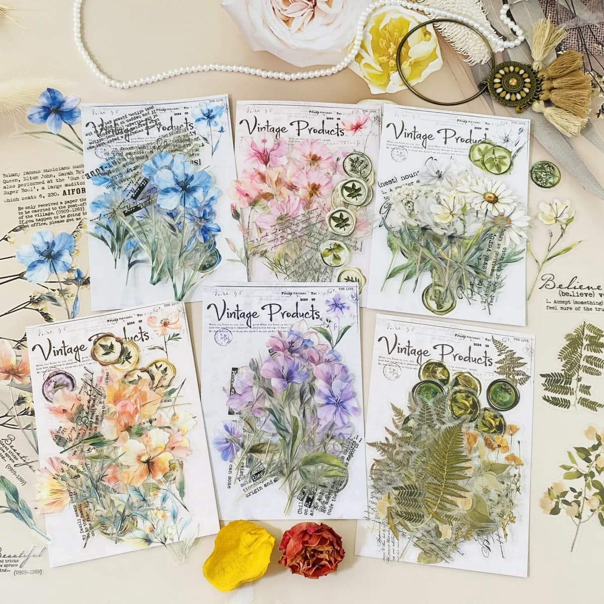 Journamm 40 Pezzi Adesivi Floreali Trasparenti Autoadesivi in PET per Scrapbooking Fai-da-Te, Decorazione Diari e Album