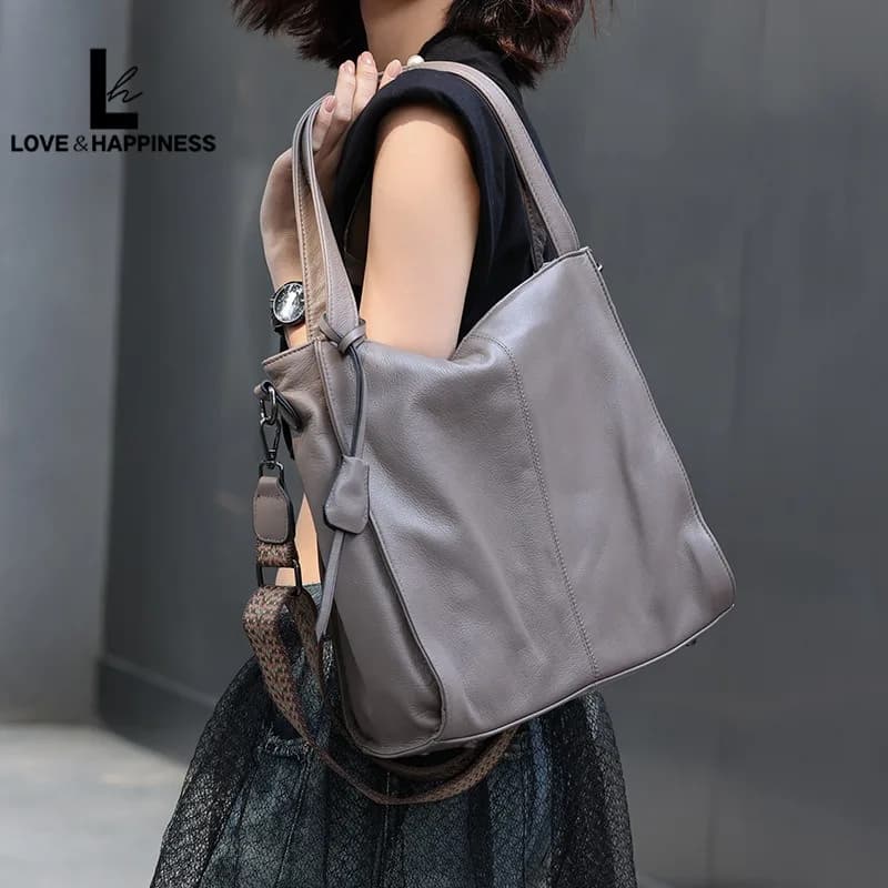 Nesitu Highend A4 Black Grey Purple Women's bag in real leather of large capacity Tote M6833 cow leather shoulder bag