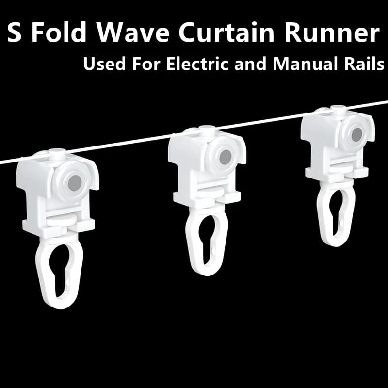Runner per tende a onda di serpente con piega a S, gancio per binari per tende a onda S utilizzato per binari manuali, asta elettrica con ruote