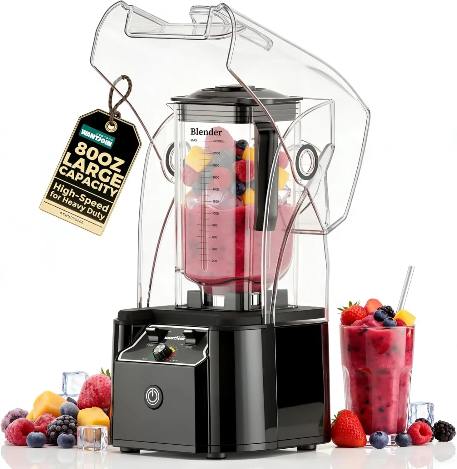 2200W Commercial Blender, Quiet Sound Enclosure, 80oz, Self-Cleaning, 15 Speeds
