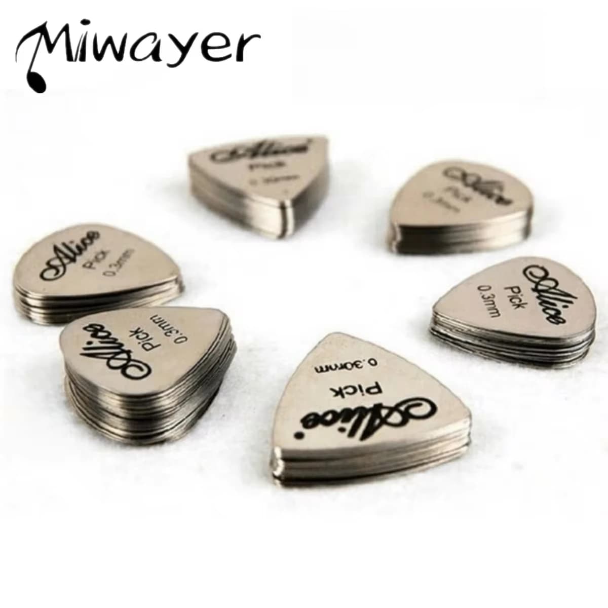 Alice 10 Pz Plettro per Chitarra in Metallo 0.3mm Sottile Durevole Colore Argento Professionale Basso Ukelele Plettri per Chitarra Amplificatore per Chitarra Basso Guita