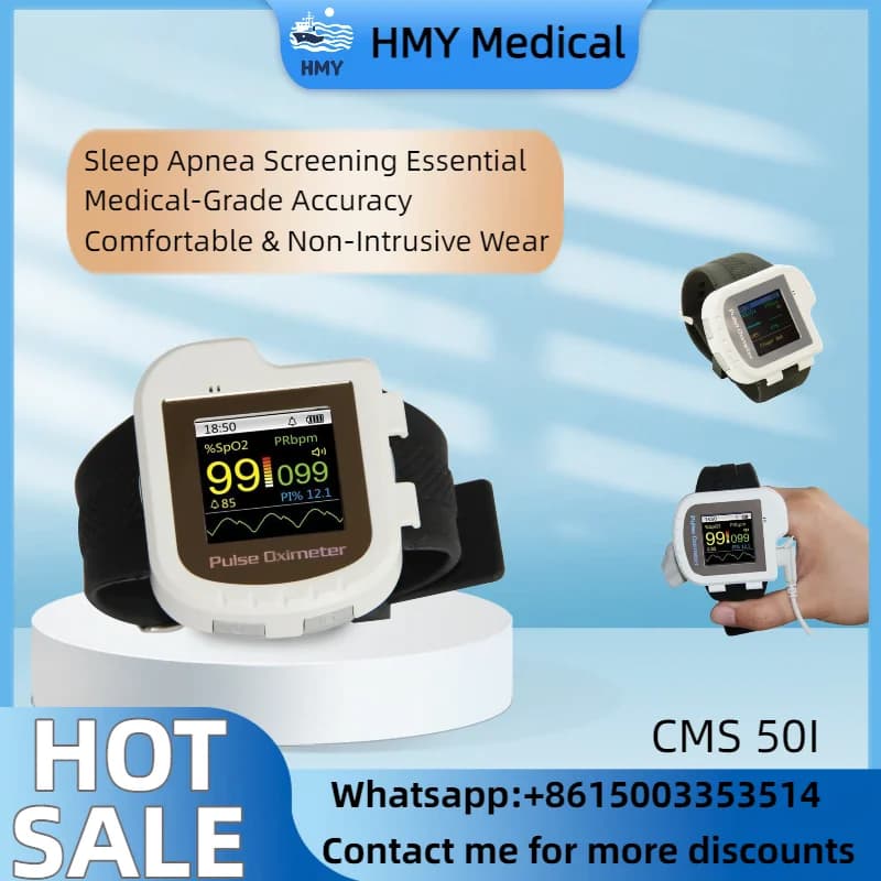 CMS50I Ossimetro da Polso, Rilevatore di Apnea Notturna con Registrazione SpO2, Monitoraggio della Frequenza Cardiaca e dell'Ossigeno nel Sangue per Studi del Sonno