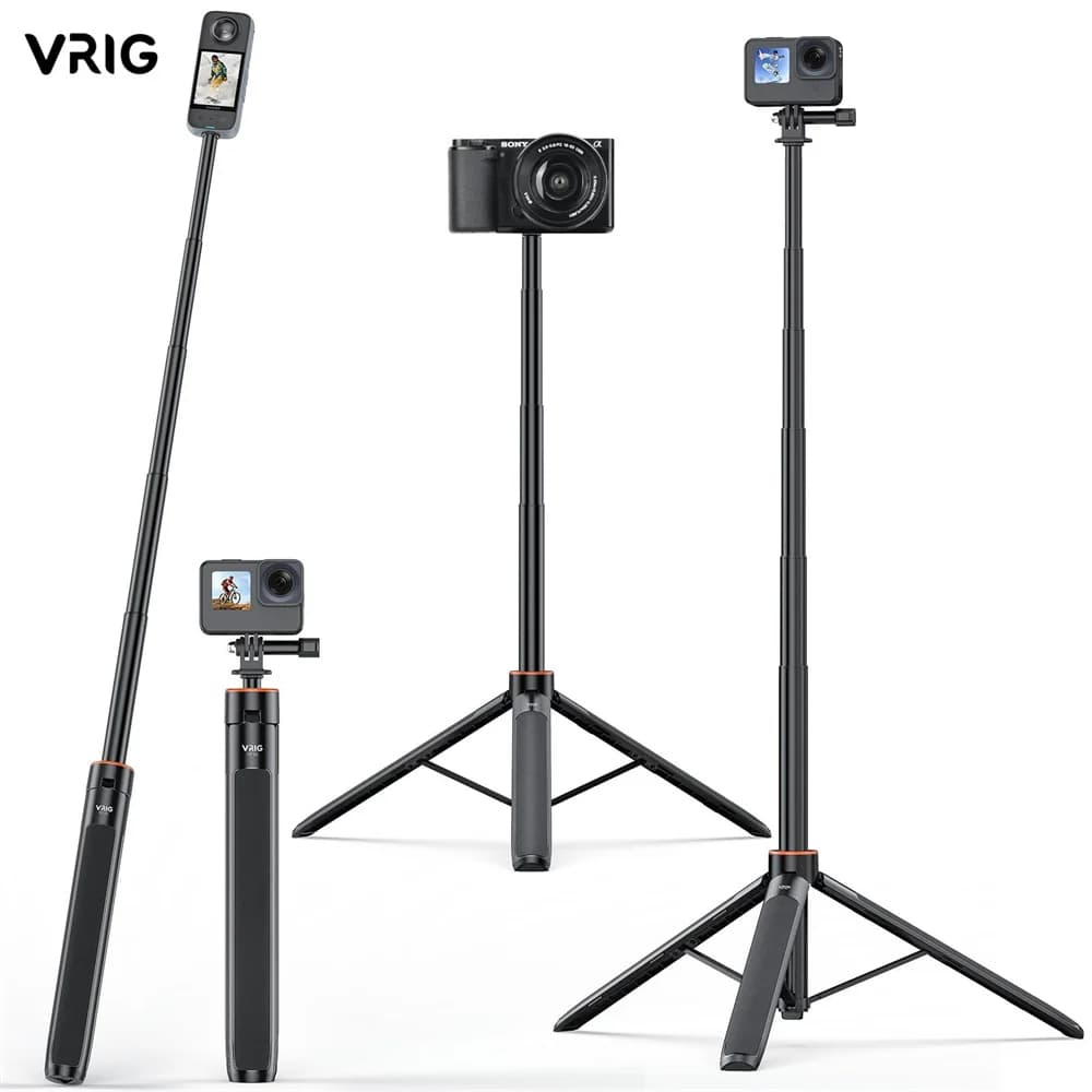 Treppiede per Fotocamera VRIG 54" in Alluminio per Insta360 X4 X3 X2, Asta Selfie Impermeabile con Impugnatura per GoPro 12 11 10 9 8 7 6 5/Osmo
