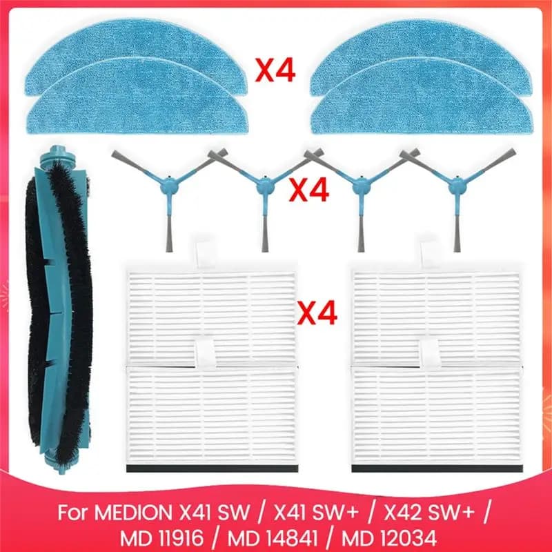 BOFO Fit For MEDION X41 SW / X41 SW+ / X42 SW+ / MD 11916 / MD 14841 / MD 12034 Parts Main Side Brush HEPA Filter Mop Cloth