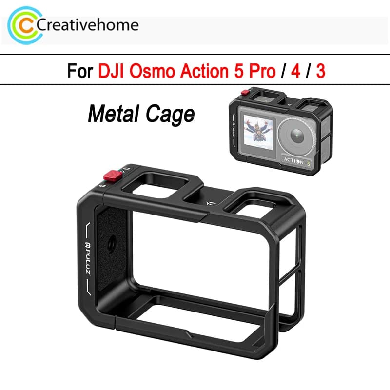 PULUZ Metal cage for DJI Osmo Action 5 Pro / Action-4 / Action-3 Camera Aluminum alloy cage Expansion adapter Frame and lens cover