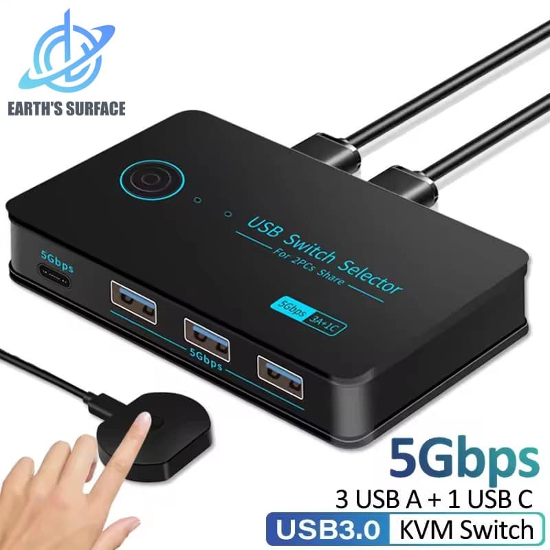 USB3.0 KVM Switch Hotkey Switcher for PC Keyboard Mouse Printer 2 PC Sharing 4 Devices Switch USB Hub Shared Controller Adapter
