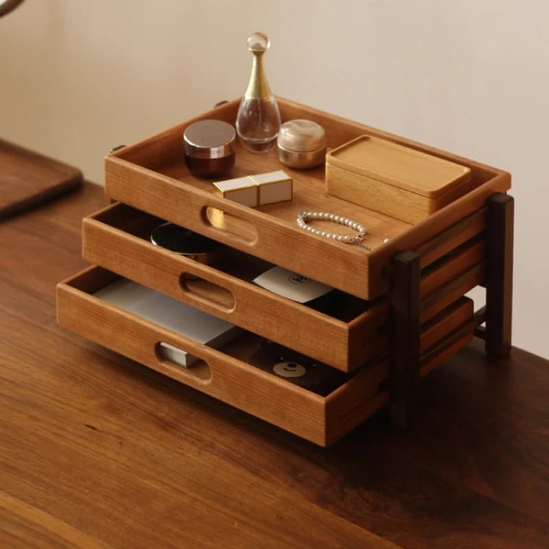 Organizer da Scrivania in Legno, Contenitore a 3 Livelli con Cassetti, Scatola Organizzativa da Tavolo per Trucchi, Lettere, Forniture per Ufficio e Casa