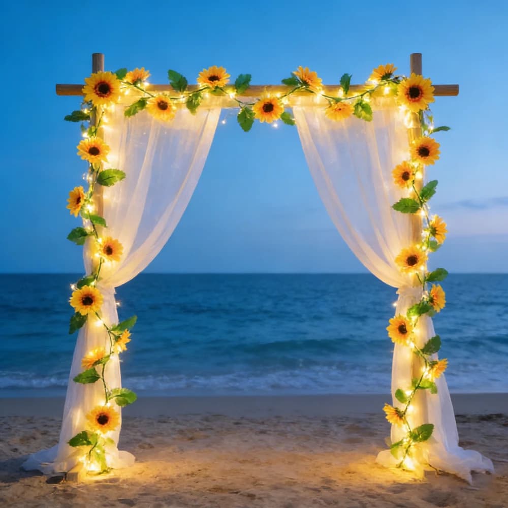 Luci a stringa per matrimonio 2/5/10M, foglie verdi, piante finte, luci a LED a girasole con scatola batteria, ghirlanda di piante artificiali per festività