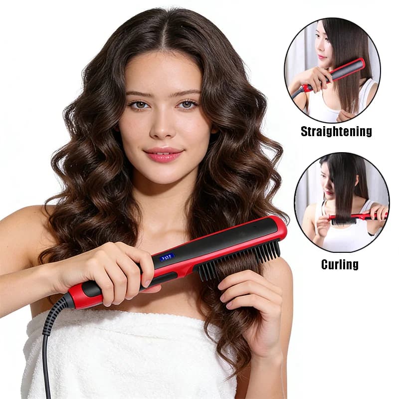 Professional Electric Hair Brush with Rapid Heating, LCD Display and Adjustable Temperature, Pettine for Straightening and Straightening in Double Direction