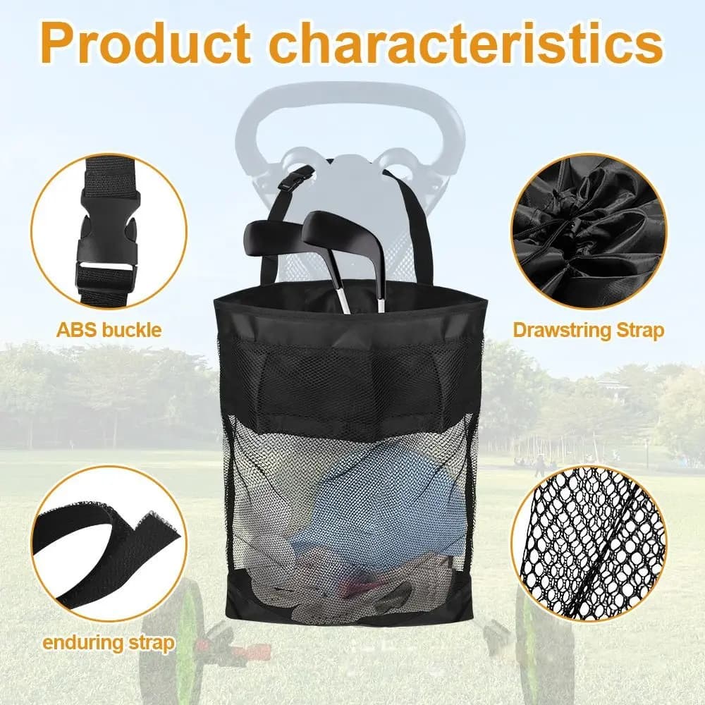 Mesh Bag Golf Cart Storage Bag Large Capacity Cute Practical Golf Ball Drawstring Pouch Nylon Black Golf Ball Container