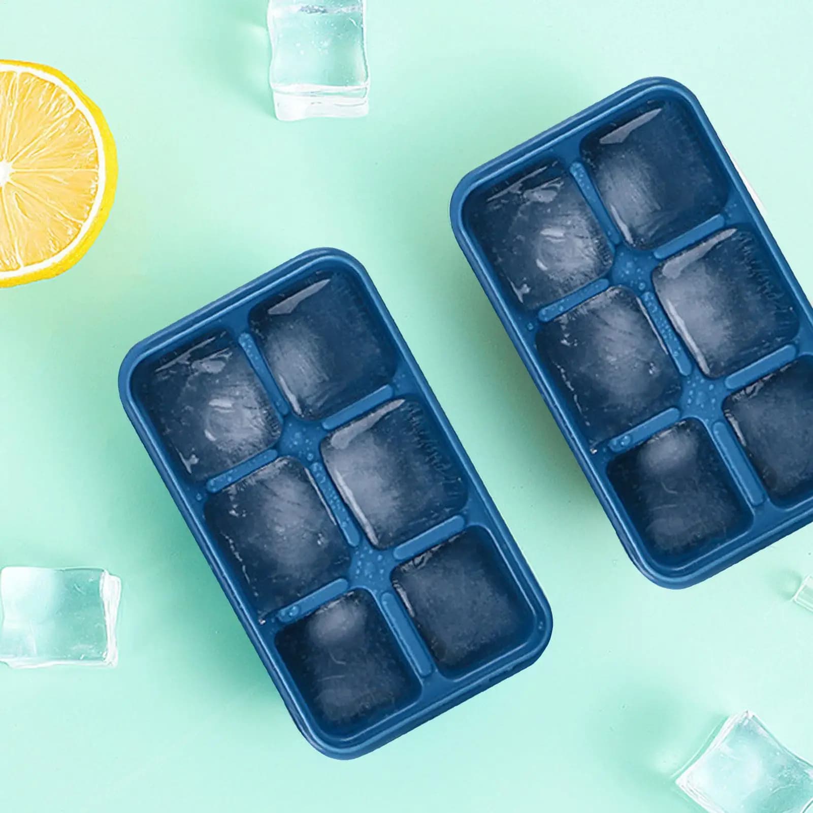 Stampi per cubetti di ghiaccio extra large Vassoio per ghiaccio riutilizzabile con coperchio Stampi per cubetti di ghiaccio grandi in silicone per gadget da cucina per vasca da bagno con immersione fredda