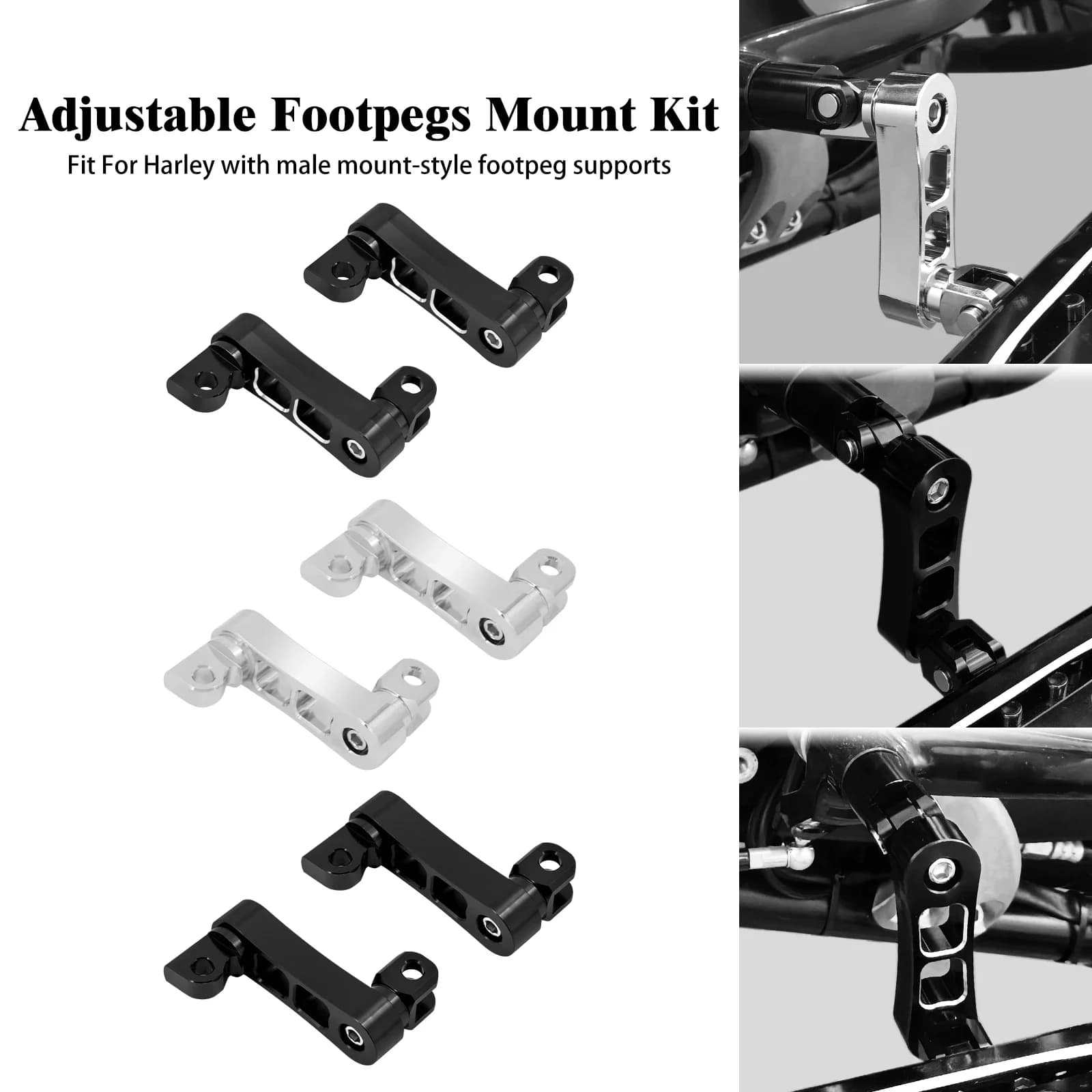 Kit di montaggio pedane passeggero per autostrada moto, pedane maschio regolabili, staffa per estensioni di supporto per morsetto per pedana per Harley