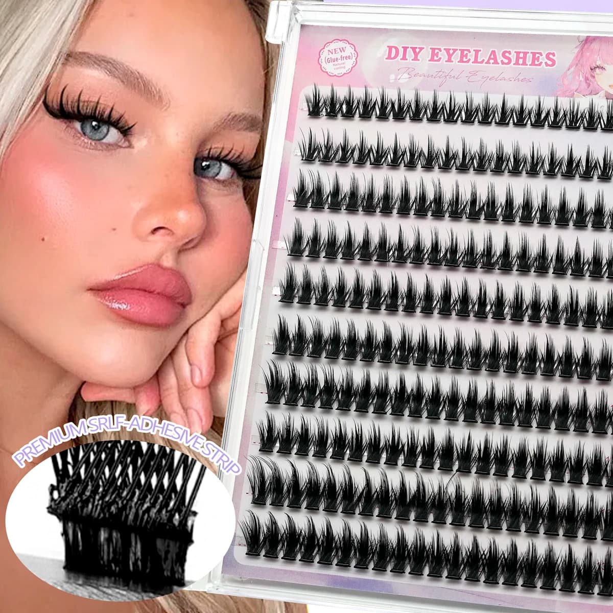 10 rows of 200 self-adhesive fake eyelashes, makeup eyelashes, stretchable soft eyelashes, 9-13 mm (MIX)