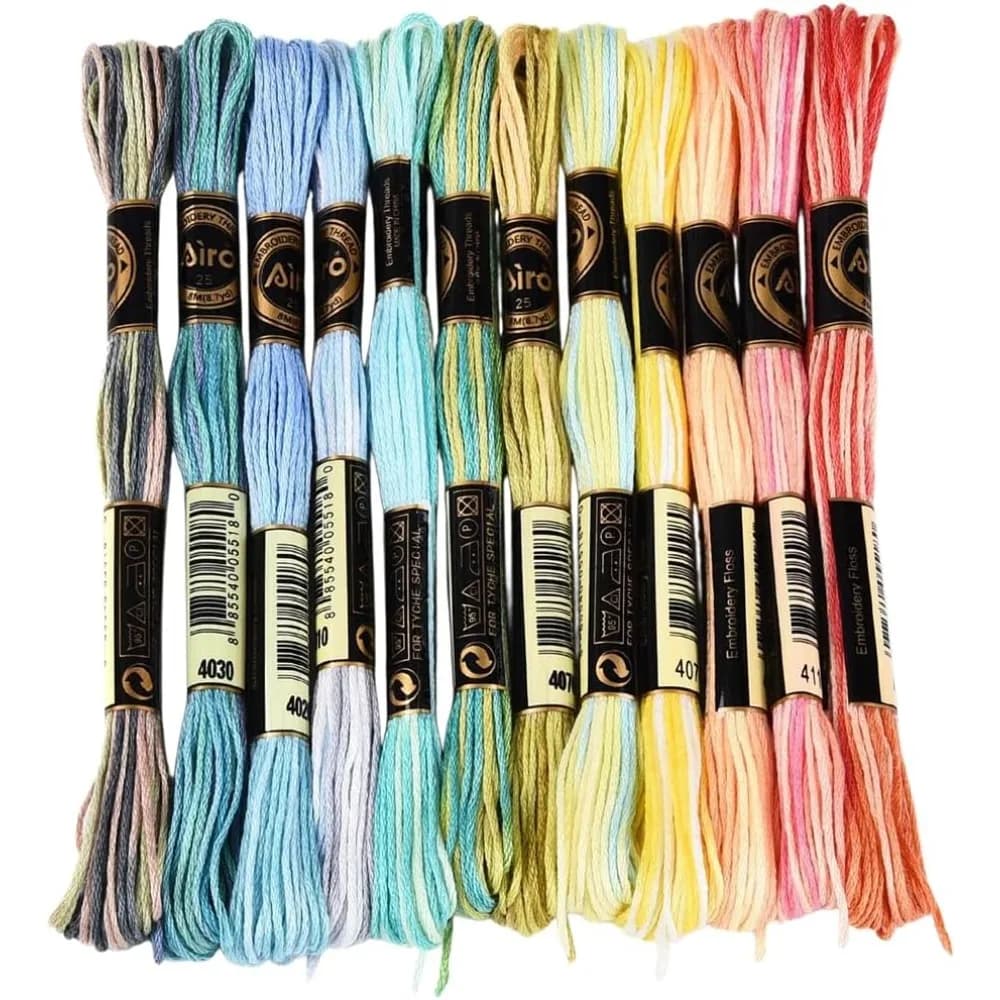 12 Rocchetti da 105 Iarde, Filo da Ricamo in Poliestere a 6 Capi, Variegato, per Punto Croce, Gradiente Colorato, per Braccialetti dell'Amicizia