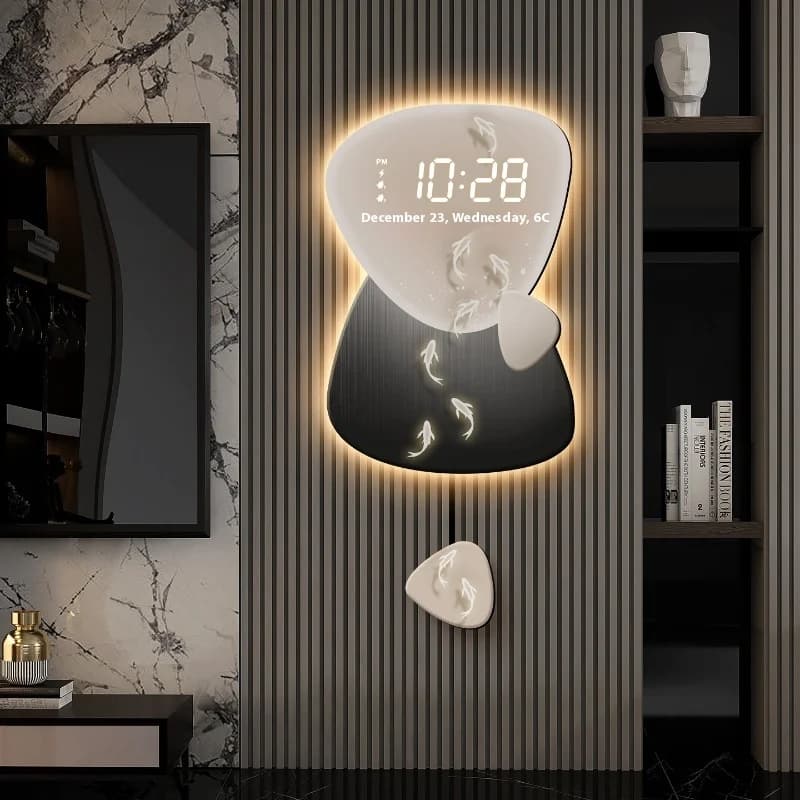 Time to Run Griglia Orologio da parete Soggiorno Ingresso Nove pesci Orologio decorativo Luce Lusso e atmosferico 2025 Nuovo Clo creativo
