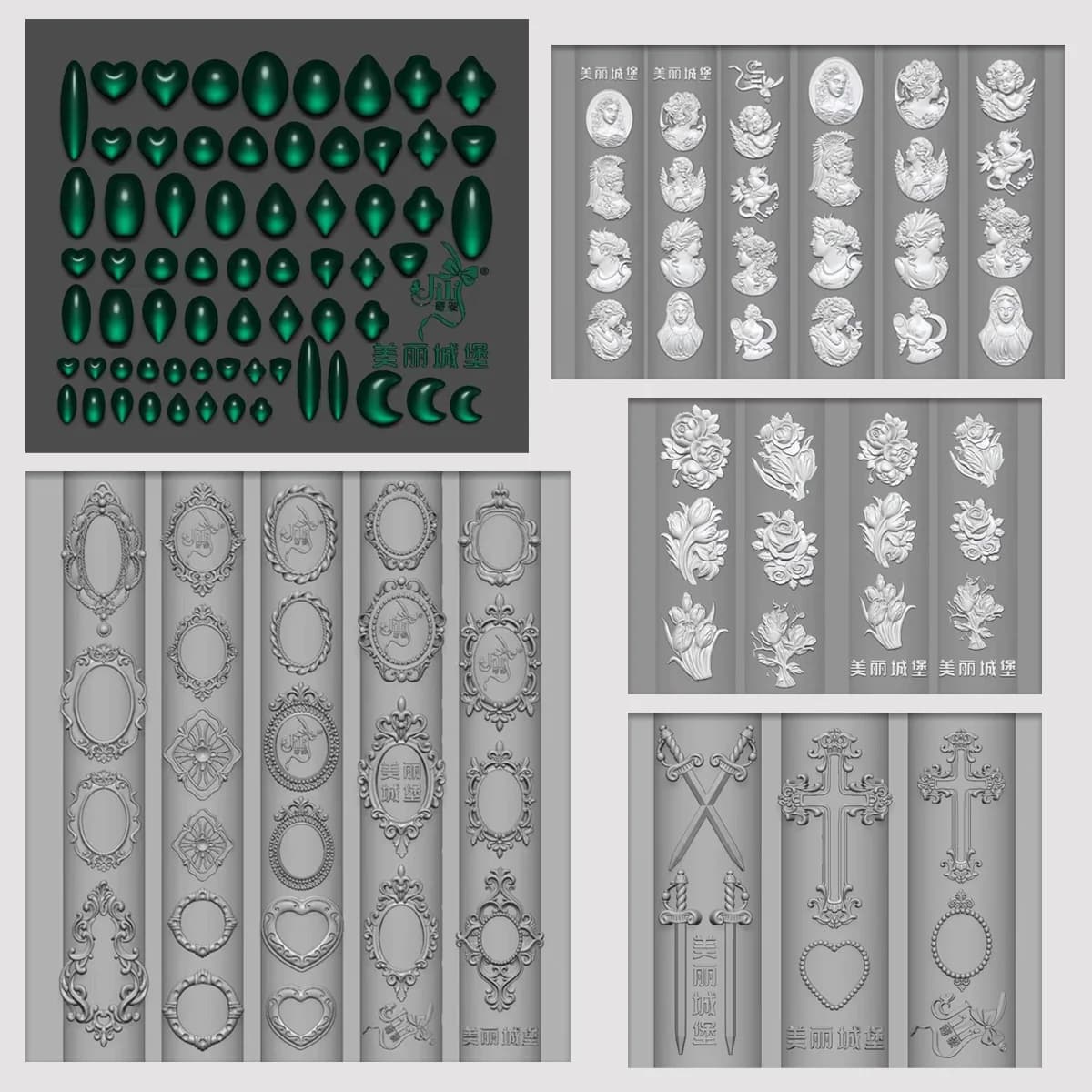 1Pc Cornice per foto con pietre preziose Stampo acrilico 3D barocco Decorazioni per nail art Stampo per unghie in silicone fai da te