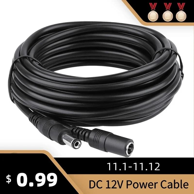 DC12V Power Extension Cable Connector, Suitable for CCTV CCTV Cameras, Black 16,5 feet, 0.5-10M lon