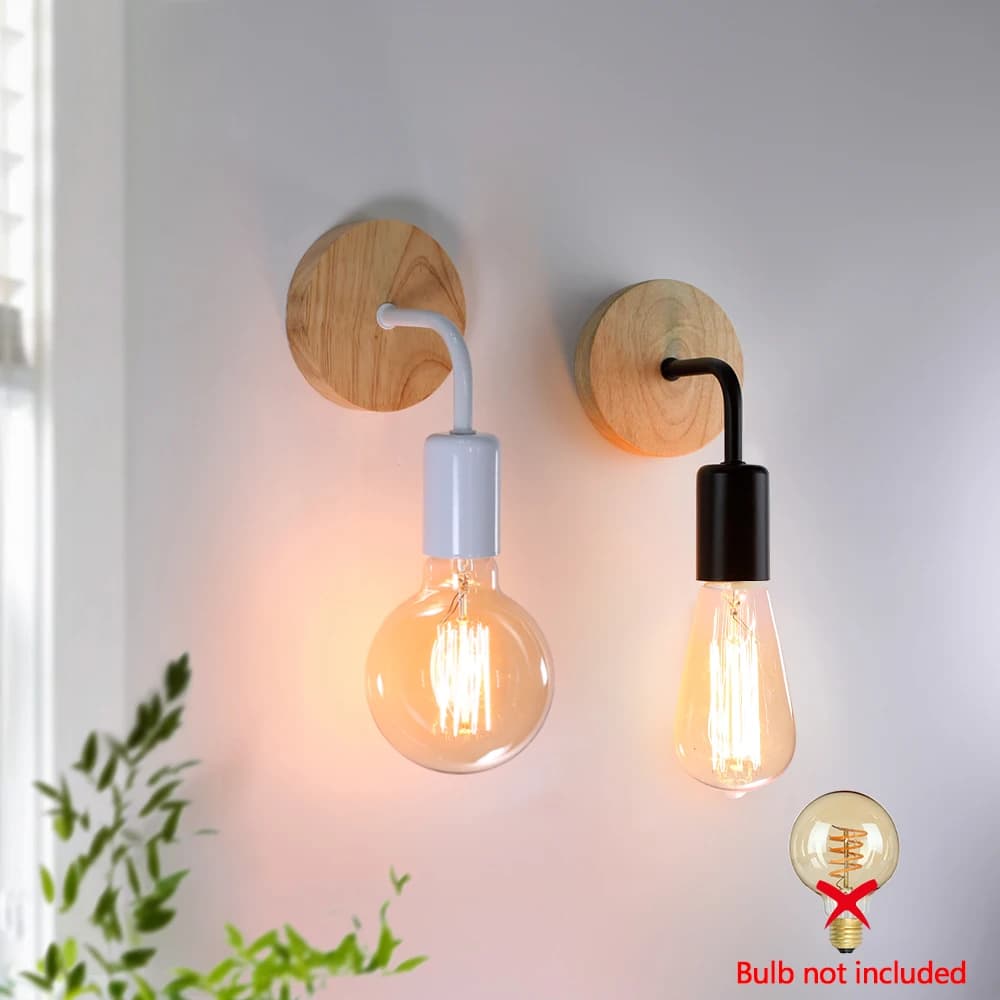Lampada da Parete in Legno, Applique Vintage E27, Illuminazione Retrò Industriale per Camera da Letto e Sala da Pranzo
