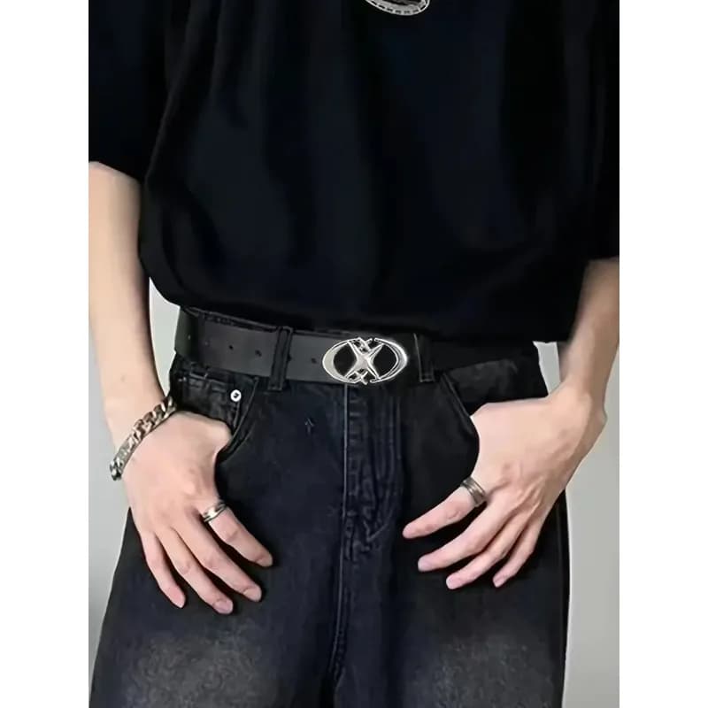 Elegante cintura con fibbia in metallo a croce ovale - Resistente, semplice e universalmente compatibile - Idea regalo unisex per uomini e donne