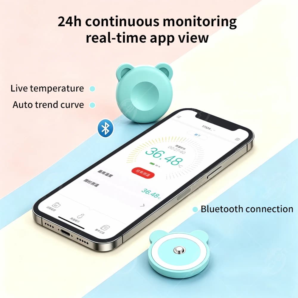 2-in-1 Wearable Indoor Thermometer Hygrometer Adult Baby Patch 24H Real-time Monitoring One-click APP Tracking for Home Use