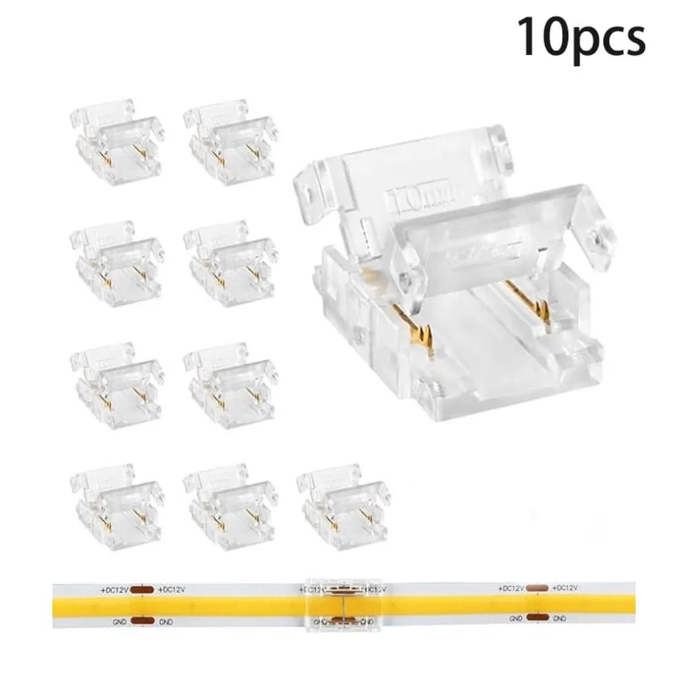 10 connettori per strisce LED COB da 8mm/10mm, riutilizzabili, fai da te, per illuminazione di armadi, senza saldatura, connettori a 2 pin per progetti di illuminazione